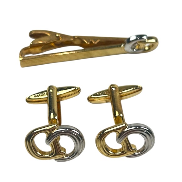 Christian Dior Vintage Rare Gold and Silver Cufflinks and Tie Bar Clip Set - Picture 1 of 8